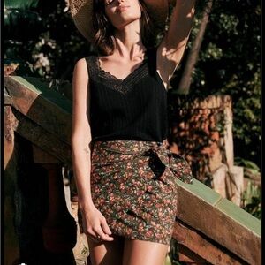 Sezane - Floral Print Skirt with Tie Detail